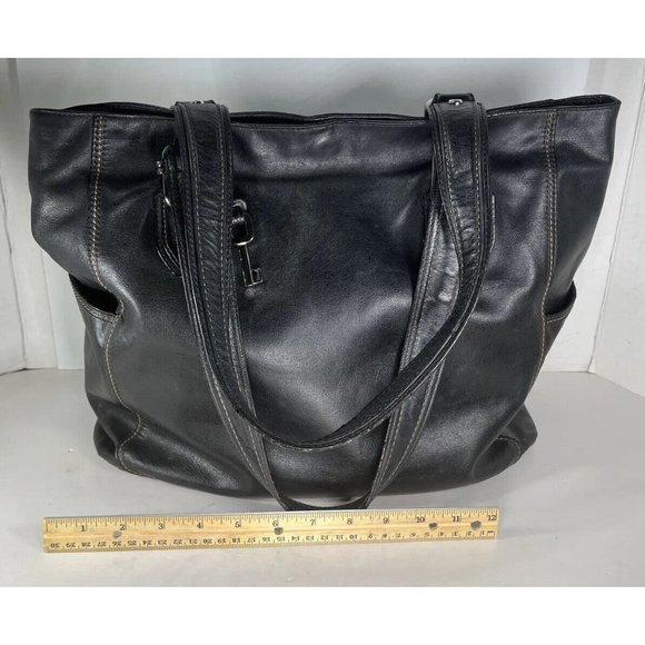 Fossil Black Faux Leather Tote Bag - Lightly Distressed - Picture 11 of 16